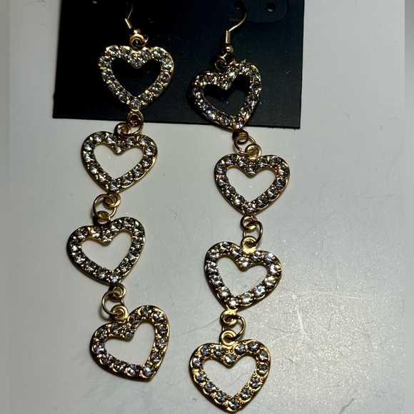 Saks Fifth Avenue Gold Tone 4 Dangling Heart Pave Crystal Hook Earrings - Picture 3 of 6